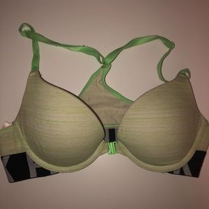 pink pushup cross back bra